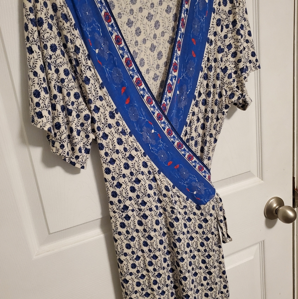 Lucky Brand Flutter Sleeve Maxi Wrap Dress